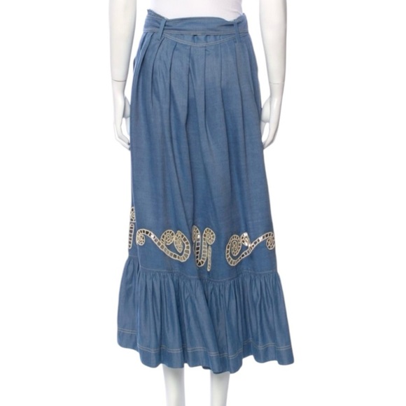 Carolina K Rosa Chambray Embroidered Midi Skirt Size S - Picture 5 of 14